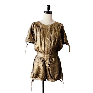 Nicholas K Metallic Linen Short Jumpsuit Romper | MEDIUM